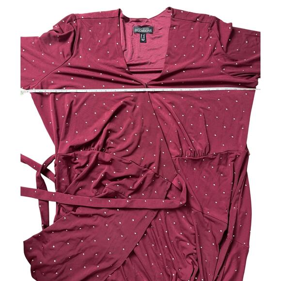 QVC Susan Graver Reg Embellished Liquid Knit Wrap Dress WINE NWOT SIZE 1X - Picture 9 of 9